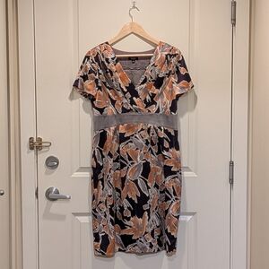 EUC Naersi 13 Mulberry Silk Peach Black And Grey Patterned Dress with Gemstones